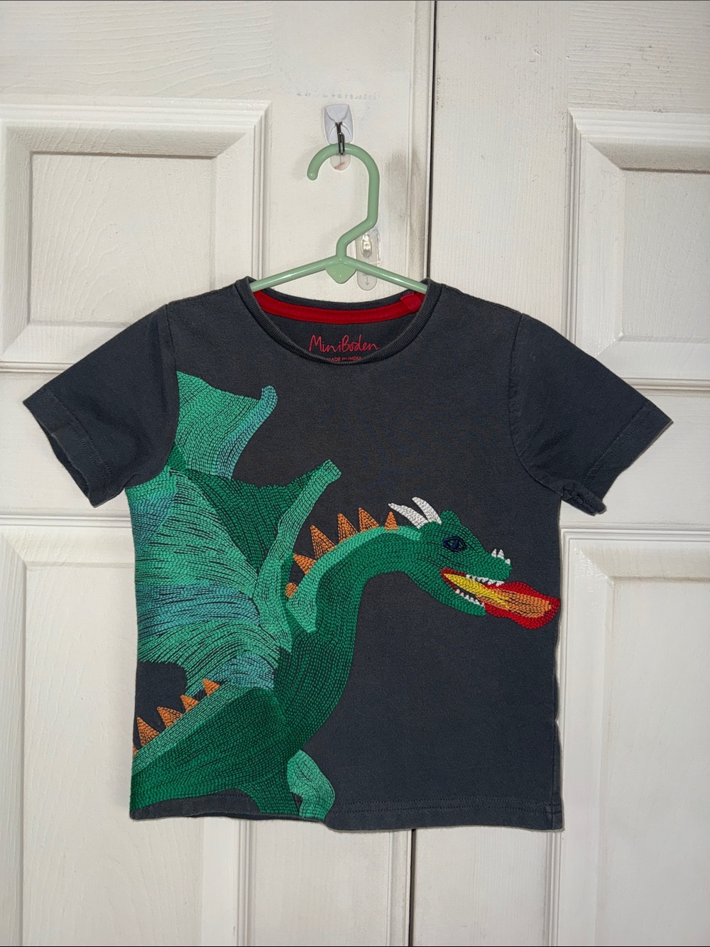Mini Boden Gray Dragon Embroidered T- Shirt